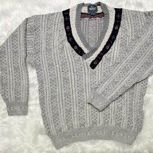 Vintage Woolrich Cable Knit Sweater Gray V Neck Adult L Made In Usa